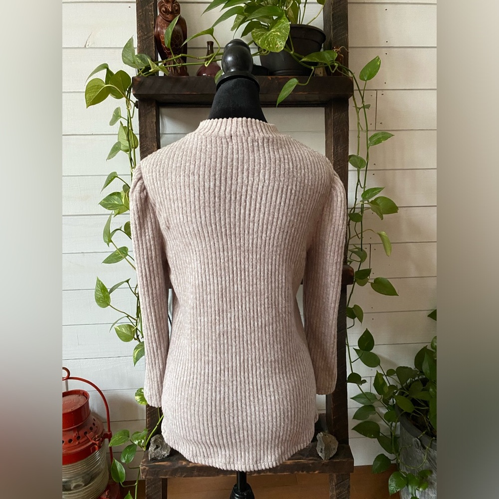 Olivia Blu: Cream Tan Soft Sweater with Zippers at Collar - Picture 12 of 17
